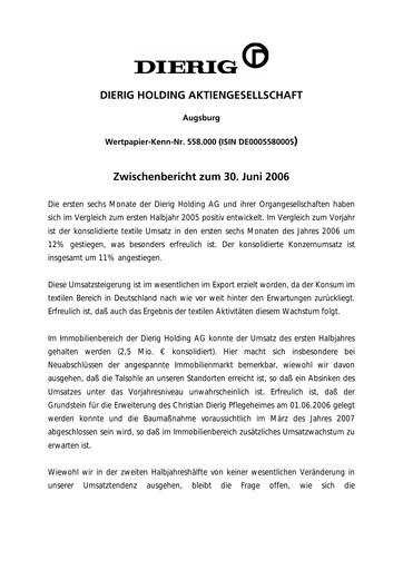 Vorschaubild Dierig Holding AG Halbjahresbericht 2006-h1