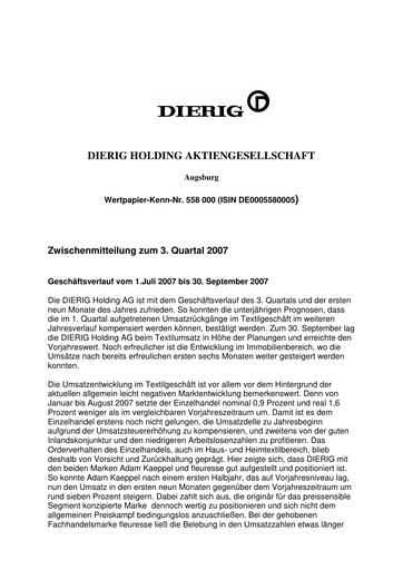 Thumbnail Dierig Holding AG Quarterly Report 2007-q3