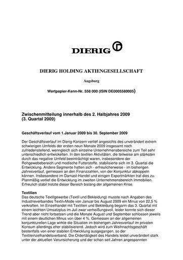 Thumbnail Dierig Holding AG Quarterly Report 2009-q3