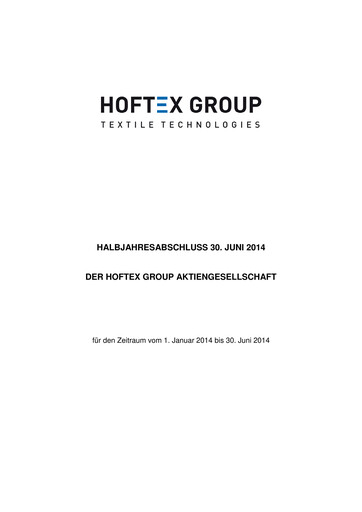 Miniature Hoftex Group AG Rapport semestriel 2014-h1