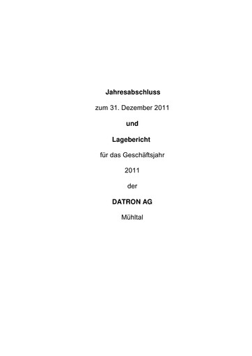 Thumbnail DATRON AG Financial Statement 2011