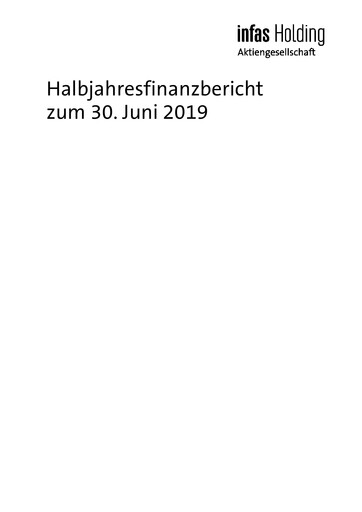 Miniature Infas Holding AG Rapport semestriel 2019-h1