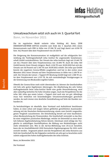 Miniature Infas Holding AG Rapport trimestriel 2021-q3