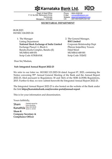 Thumbnail Karnataka Bank
 Annual Report 2022-2023