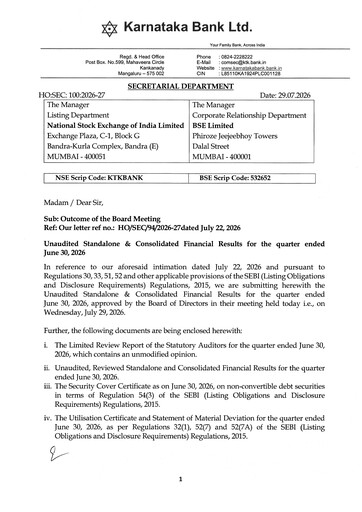 Thumbnail Karnataka Bank
 Quarterly Report 2026-q1