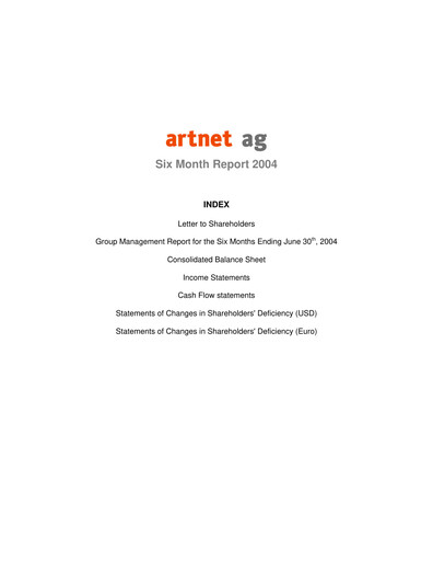 Miniature Artnet AG Rapport semestriel 2004-h1