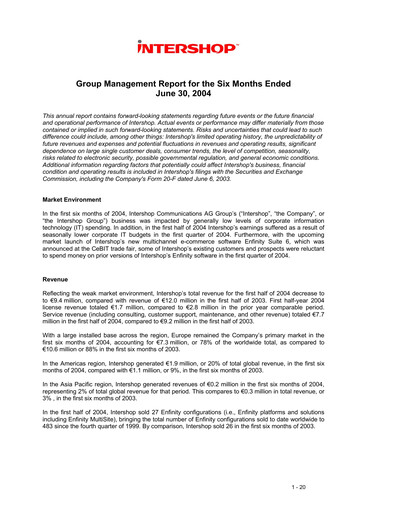 Thumbnail INTERSHOP Communications Half-year Report 2004-h1