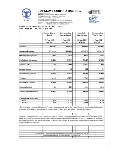 Thumbnail Top Glove Quarterly Report 2005-q4