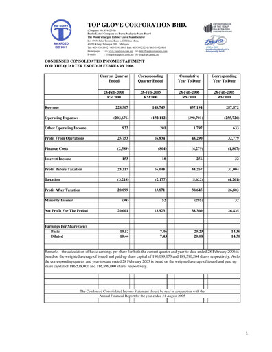 Thumbnail Top Glove Quarterly Report 2006-q2