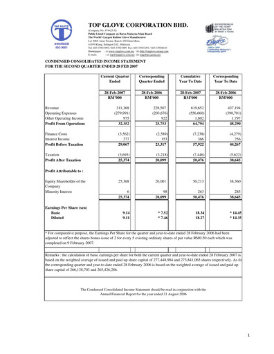 Thumbnail Top Glove Quarterly Report 2007-q2