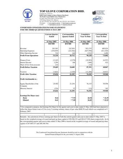 Thumbnail Top Glove Quarterly Report 2007-q3