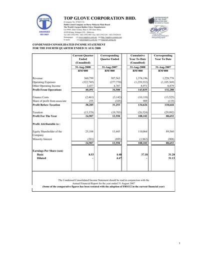 Thumbnail Top Glove Quarterly Report 2008-q4