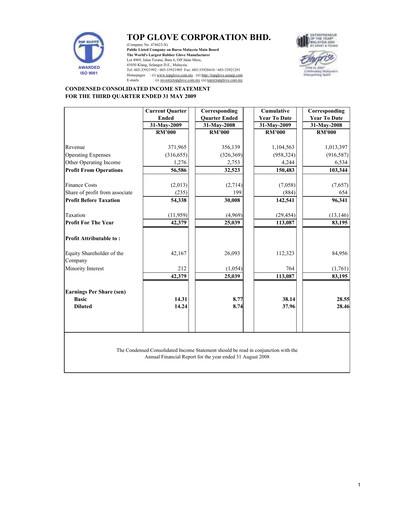 Thumbnail Top Glove Quarterly Report 2009-q3