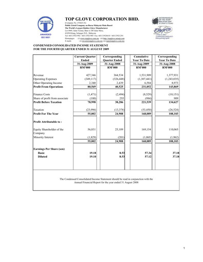 Thumbnail Top Glove Quarterly Report 2009-q4