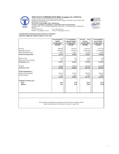 Thumbnail Top Glove Quarterly Report 2013-q3