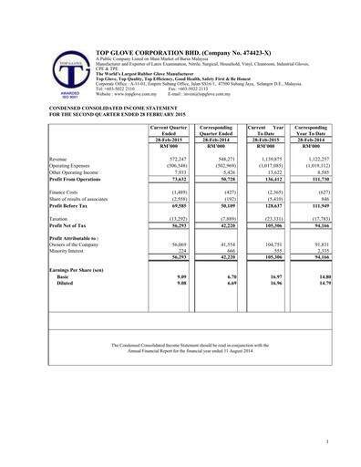 Thumbnail Top Glove Quarterly Report 2015-q2