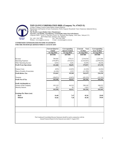 Thumbnail Top Glove Quarterly Report 2015-q4