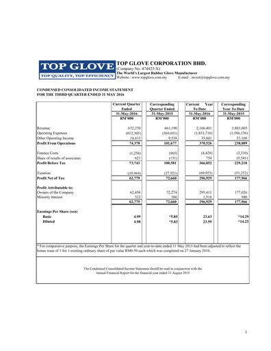 Thumbnail Top Glove Quarterly Report 2016-q3