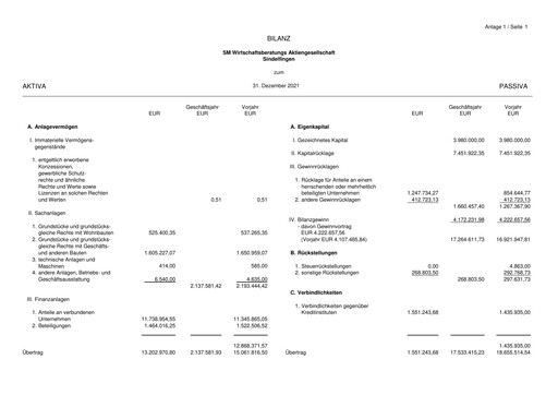 Thumbnail SM Wirtschaftsberatungs AG Financial Statement 2021
