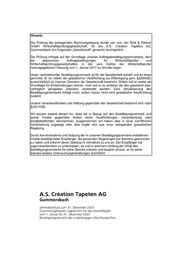 Thumbnail A.S. Création Tapeten Financial Statement 2023