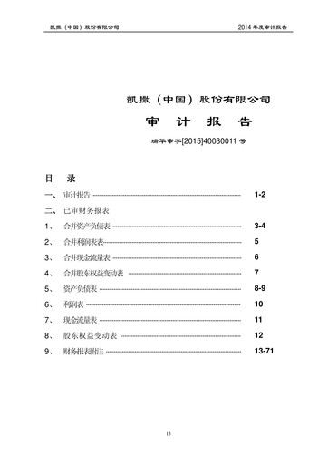 Thumbnail Kaiser (China) Culture Financial Statement 2014
