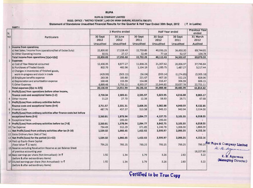 Vorschaubild Rupa Company
 Quartalsbericht 2012-q2