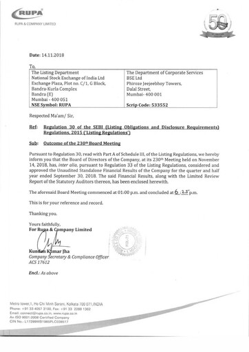 Vorschaubild Rupa Company
 Quartalsbericht 2018-q2