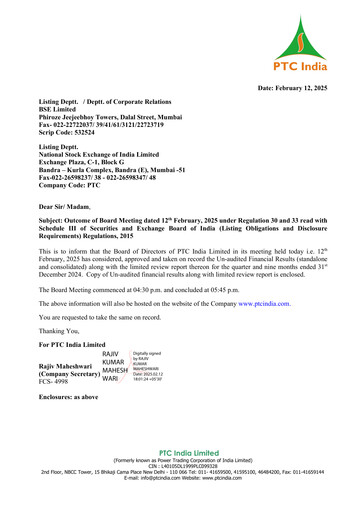 Miniature PTC India
 Rapport trimestriel 2024-q3
