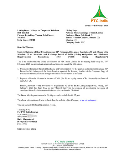 Miniature PTC India
 Rapport trimestriel 2025-q3
