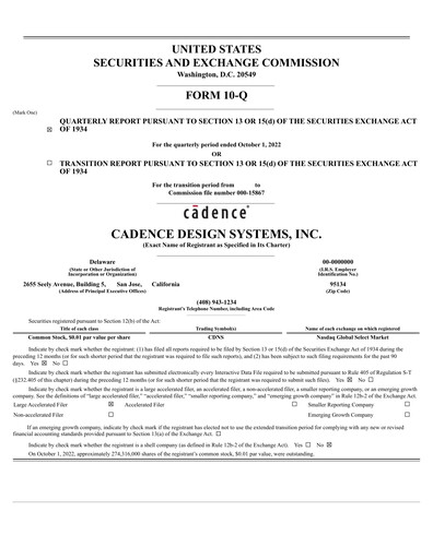 Thumbnail Cadence Design Systems Quarterly Report 2022-q3
