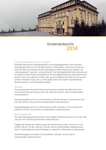 Thumbnail Brüder Mannesmann AG Half-year Report 2014-h1