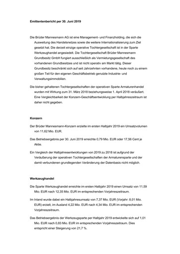 Thumbnail Brüder Mannesmann AG Half-year Report 2019-h1