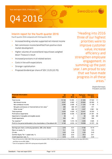 Thumbnail Swedbank Financial Statement 2016