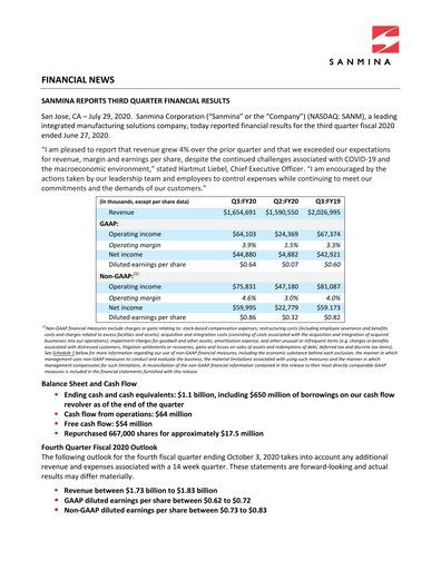 Thumbnail Sanmina Quarterly Report 2020-q3
