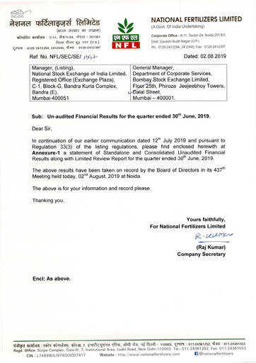 Thumbnail National Fertilizers
 Quarterly Report 2019-q1