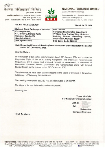 Thumbnail National Fertilizers
 Quarterly Report 2023-q3