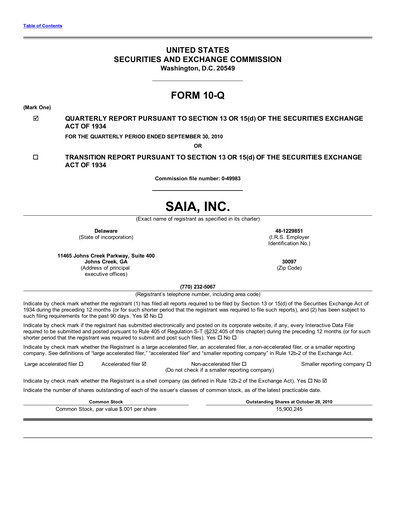 Miniature Saia
 Rapport trimestriel 2010-q3