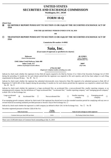 Miniature Saia
 Rapport trimestriel 2019-q2