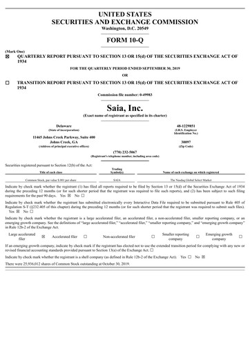 Miniature Saia
 Rapport trimestriel 2019-q3