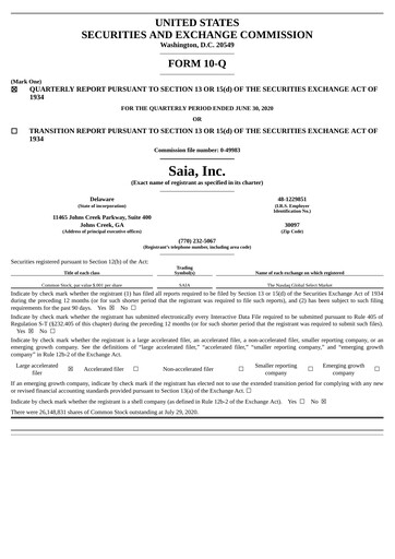 Miniature Saia
 Rapport trimestriel 2020-q2