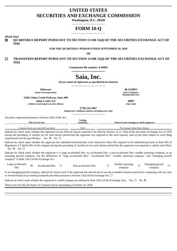 Miniature Saia
 Rapport trimestriel 2020-q3