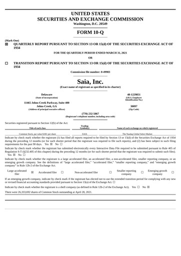 Miniature Saia
 Rapport trimestriel 2021-q1