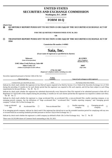 Miniature Saia
 Rapport trimestriel 2021-q2