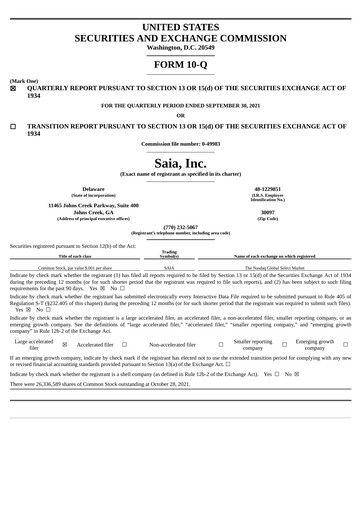 Miniature Saia
 Rapport trimestriel 2021-q3