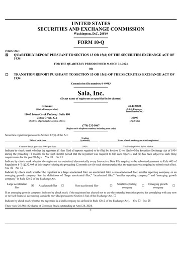 Miniature Saia
 Rapport trimestriel 2024-q1