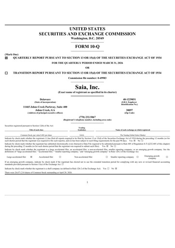 Miniature Saia
 Rapport trimestriel 2026-q1