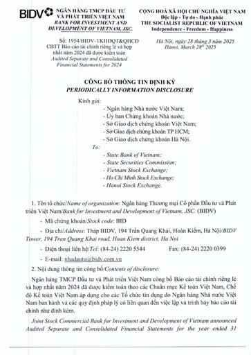 Thumbnail BIDV  (Commercial Bank for Investment and Development of Vietnam) Financial Statement 2024
