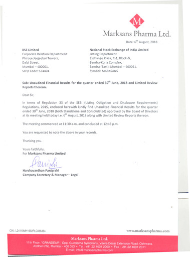 Thumbnail Marksans Pharma
 Quarterly Report 2018-q2