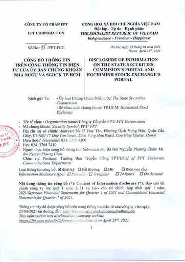 Vorschaubild FPT Corporation Finanzmitteilung 2021-q1