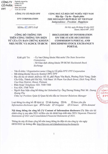 Thumbnail FPT Corporation Financial Statement 2021